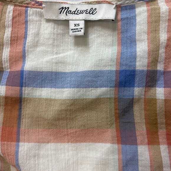 Madewell Plaid Ruffle Sleeve Top Blouse Womens XS Casual‎ Anthropologie - Picture 3 of 8